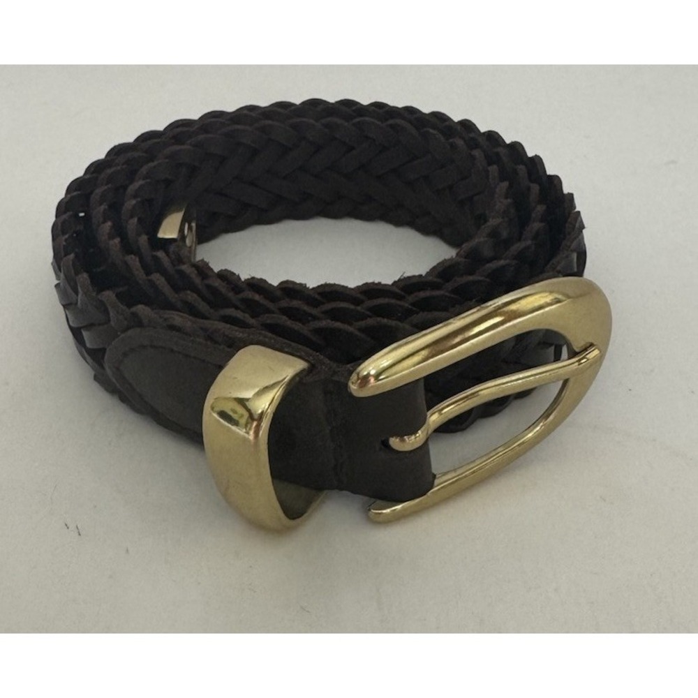 Vintage Capezio Belt Brown Braided Genuine Leather Gold Buckle Women's Size M/L